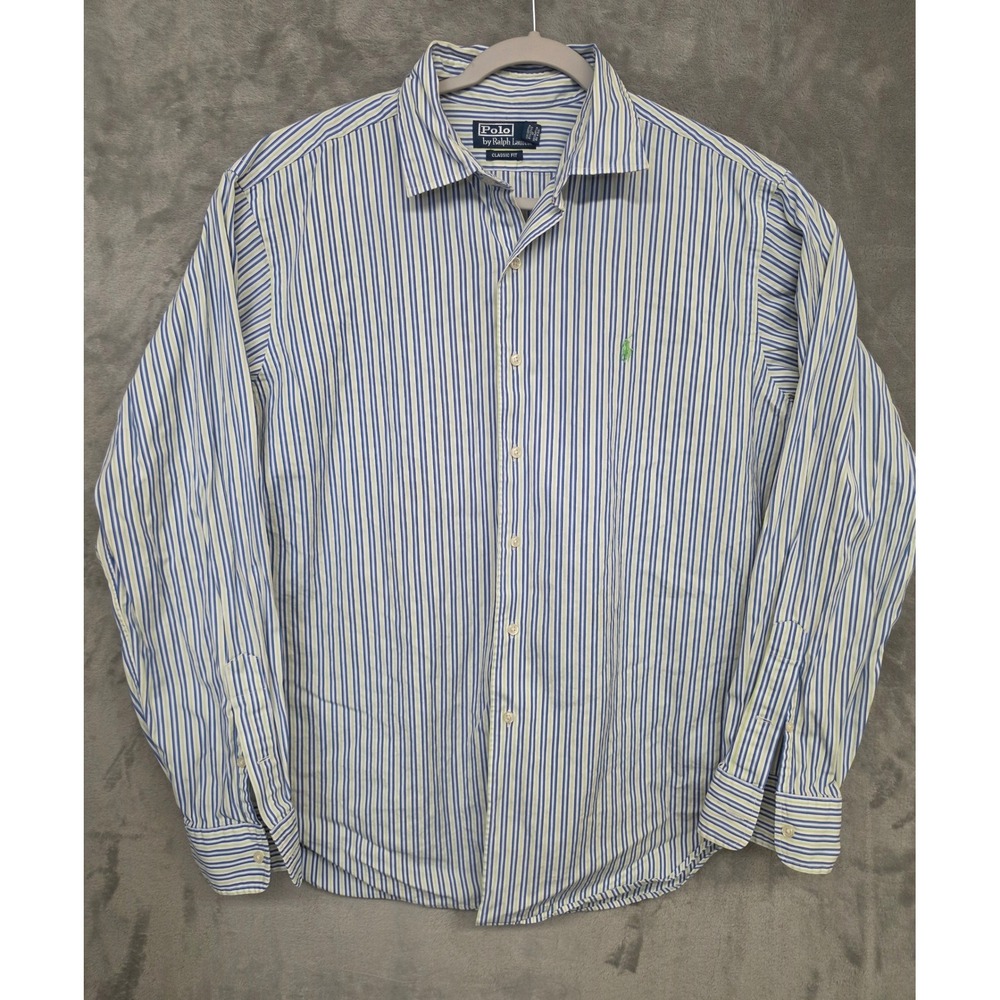 Polo Ralph Lauren Mens XL Classic Fit Striped Button Down Shirt Blue Green White